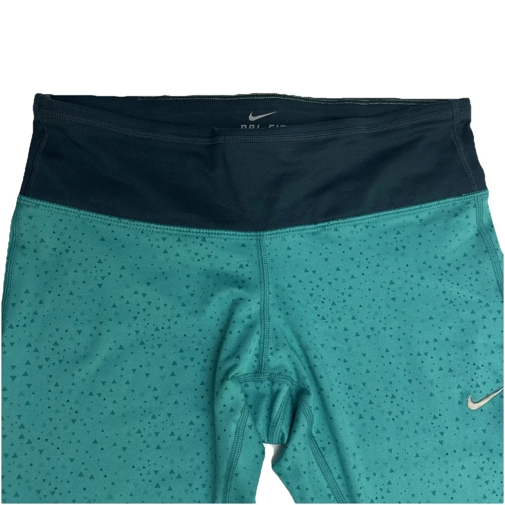 Nike Dri-FIT Womens Teal Geometric Triangle Print Capri Running Leggings Size S
